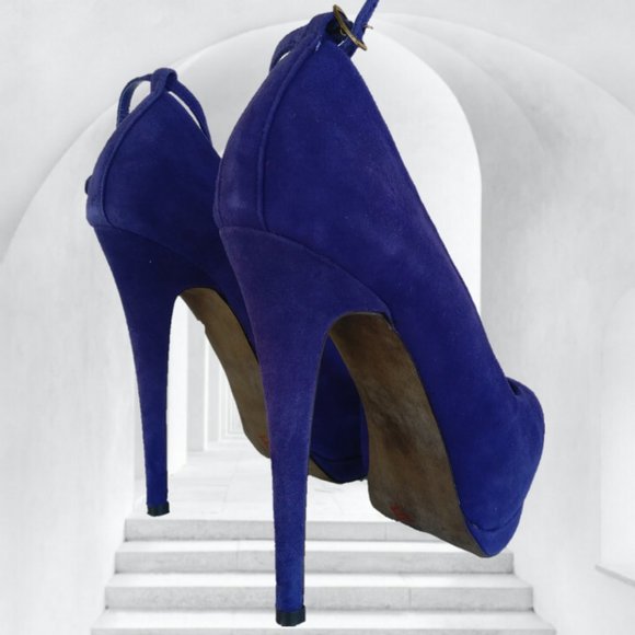 STEVE MADDEN 7.5 M VIOLET BLUE PURPLE SUEDE LEATHER PLATFORM STILETTO HEELS - Picture 13 of 17